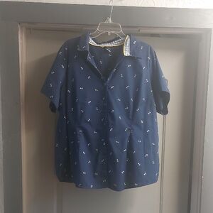 Basic Editions Blue Top with Yellow Trim and Anchor Detail